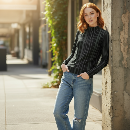 Chandail à col montant imprimé – Élégance et confort réunis 💫 BLACK ROW