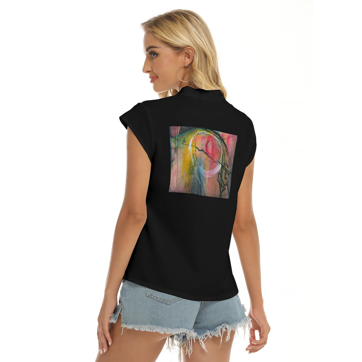 All-Over Print Women's Stacked V-neck Short Sleeve Blouse