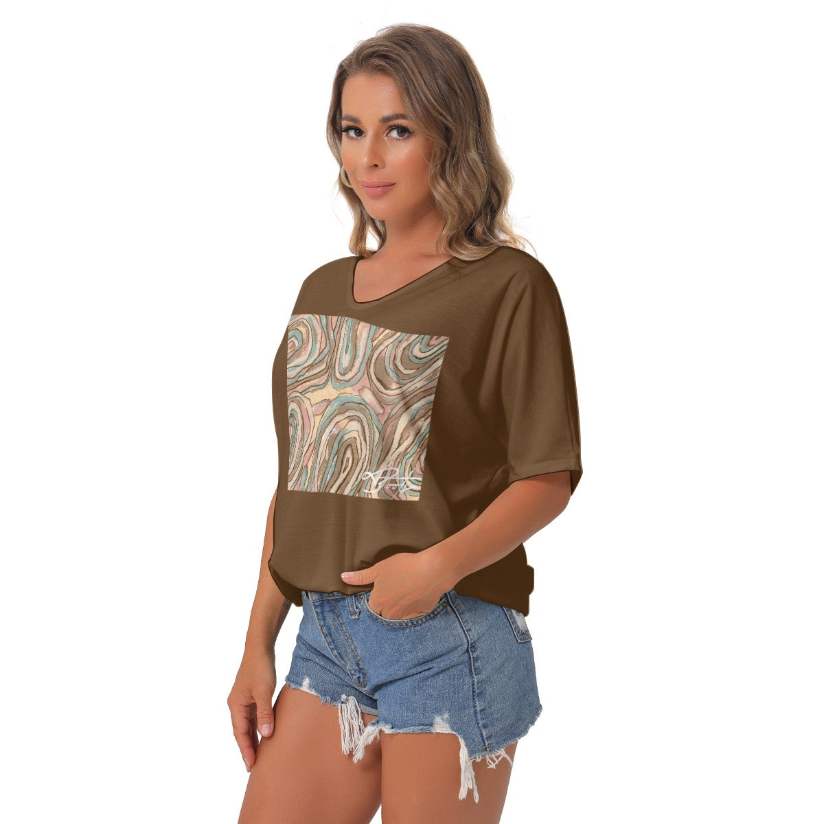 Haut fluide à col V et manches chauve-souris ✨DUNE