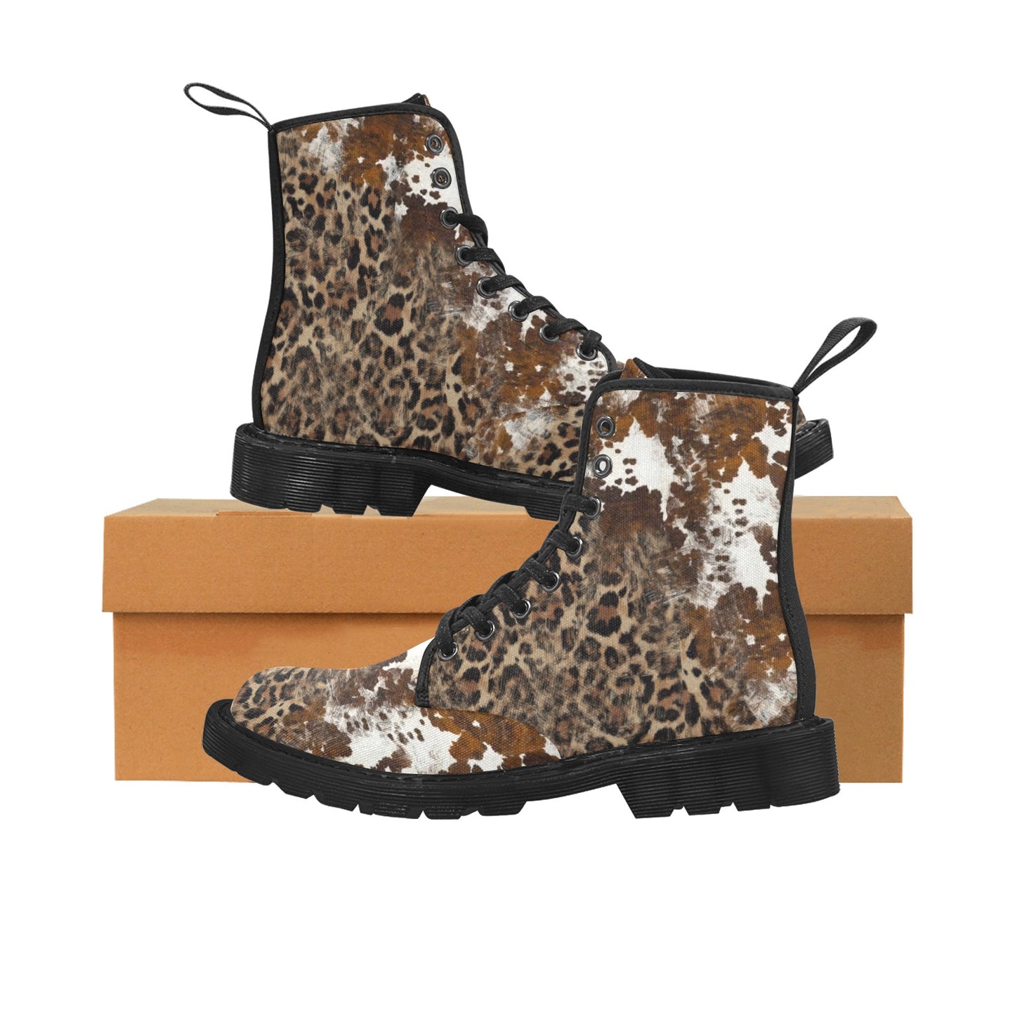 LéoCow-Bottes en toile à lacets pour femmes (Noir)