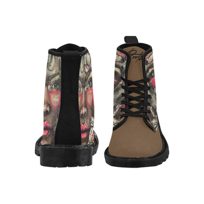 Solène - Bottes en toile à lacets pour femmes (Noir)