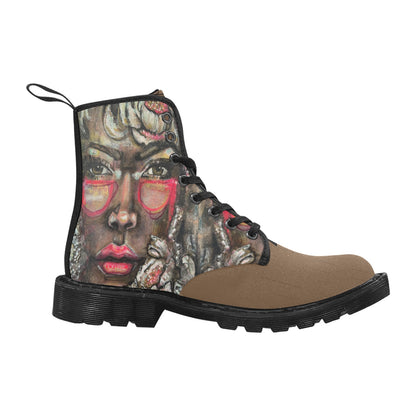 Solène - Bottes en toile à lacets pour femmes (Noir)