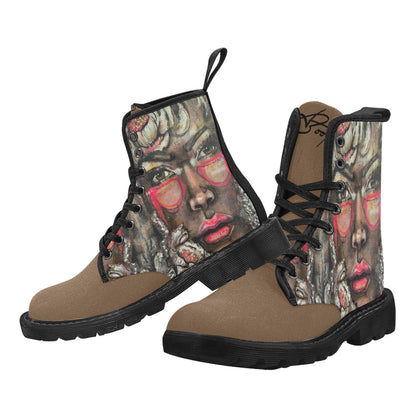 Solène - Bottes en toile à lacets pour femmes (Noir)