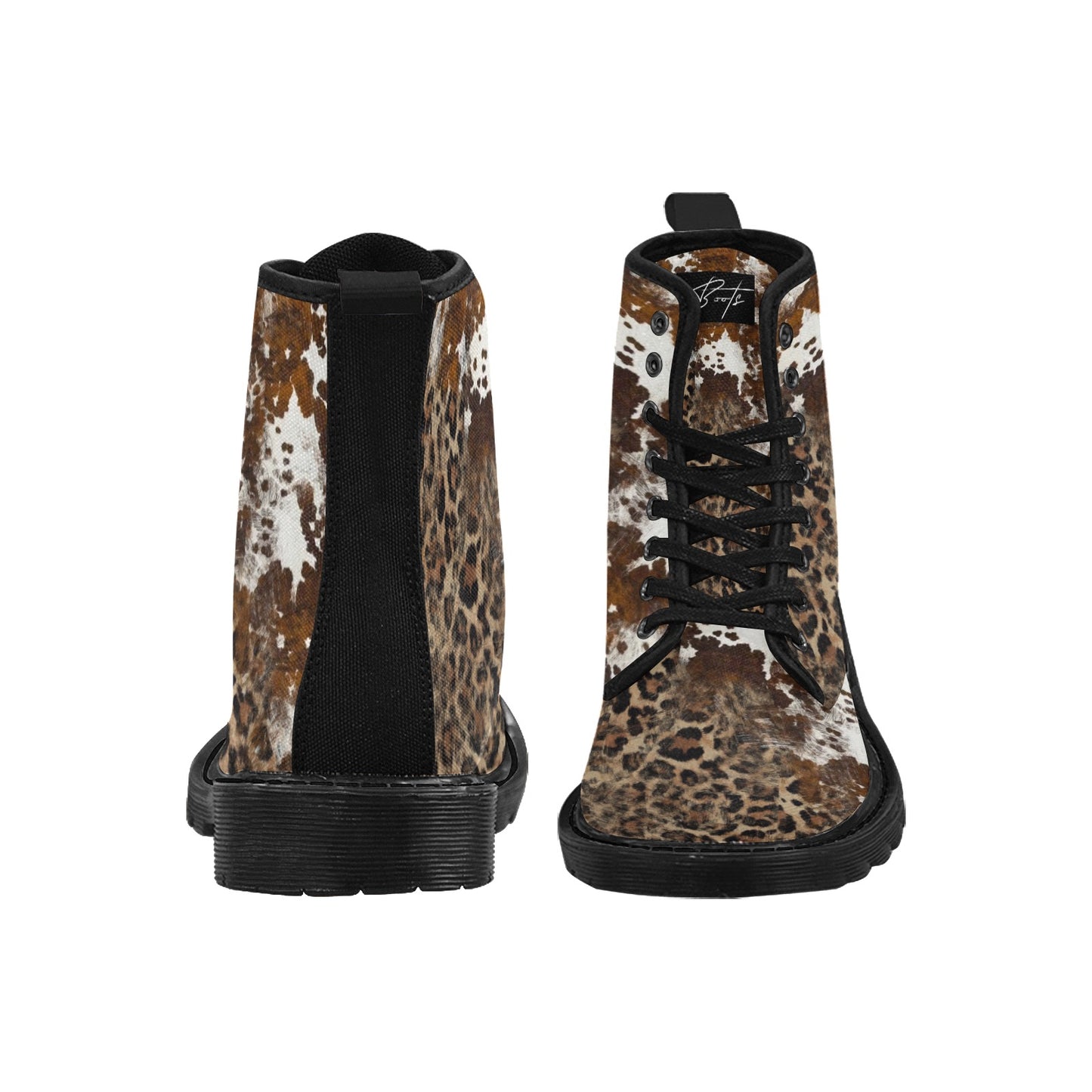 LéoCow-Bottes en toile à lacets pour femmes (Noir)