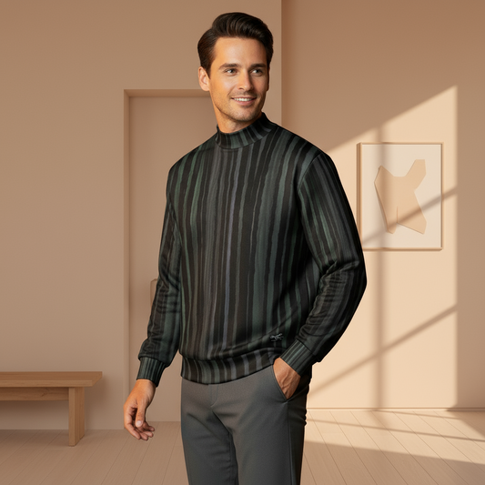 Chandail à col montant imprimé – Style et confort pour homme 🖤 BLACK ROW