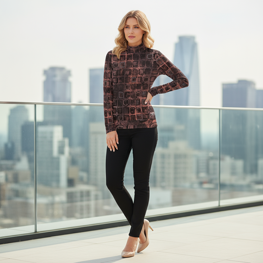 Chandail à col montant imprimé – Élégance et confort réunis 💫 RUBI