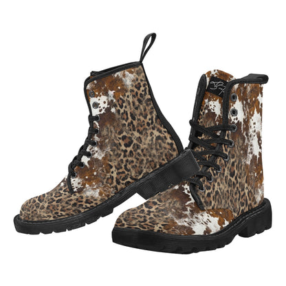 LéoCow-Bottes en toile à lacets pour femmes (Noir)