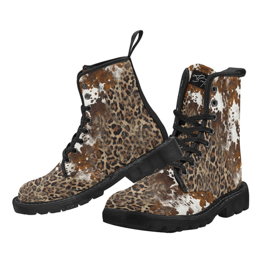 LéoCow-Bottes en toile à lacets pour femmes (Noir)